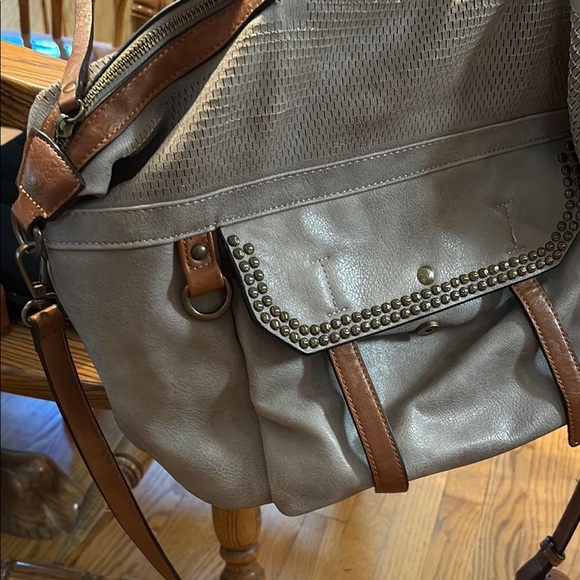 Antik Kraft Gray and Brown Studded Shoulder Bag - Picture 2 of 7